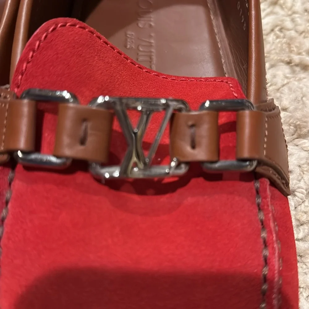 Louis Vuitton Hockenheim Moccasin Red Suede Driving Loafers